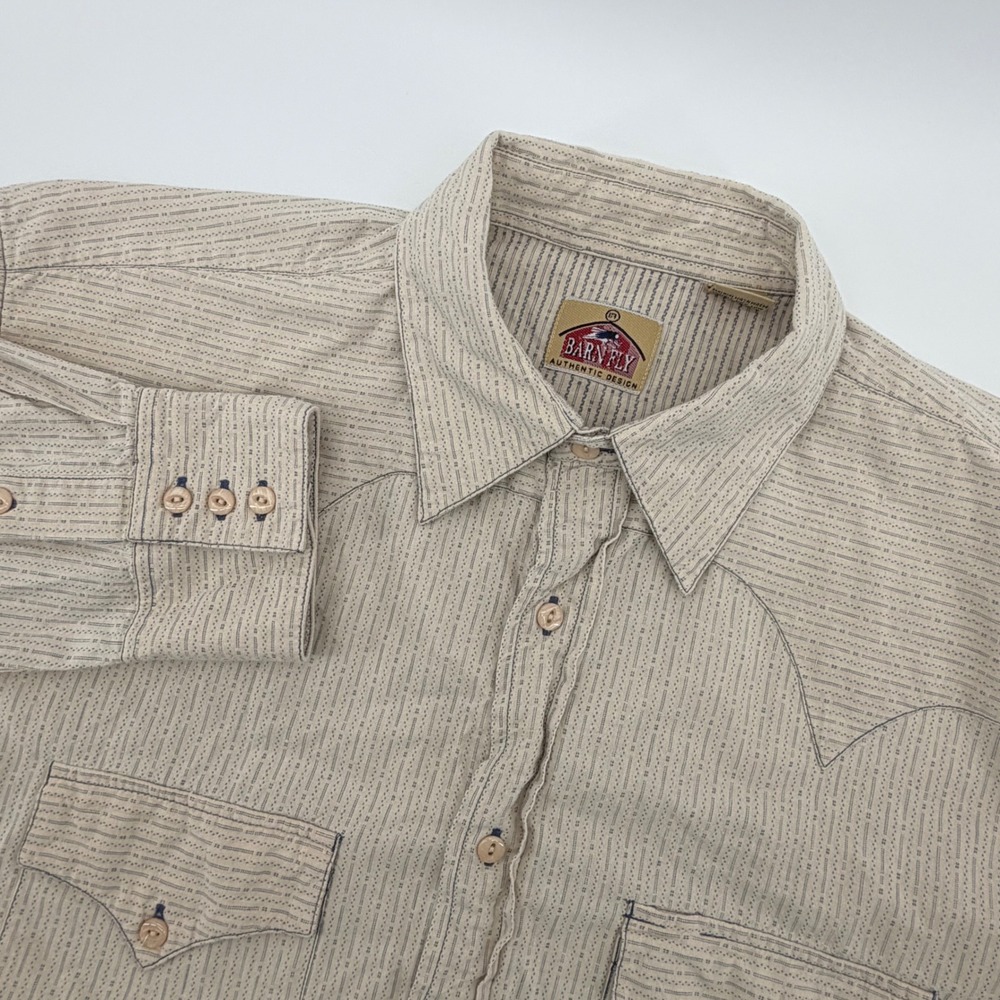 Vintage Barn Fly Western Shirt Mens Medium‎ Beige Blue Striped L/S Button Down